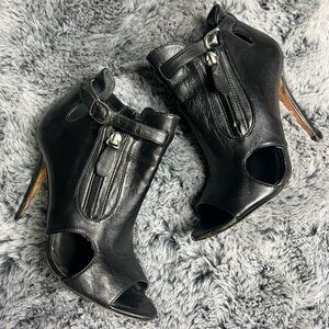 Steven By Steve Madden Linore Black Leather Zip High Heel open toe booties 8